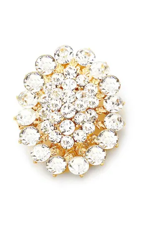 0640 Gold W/Clear Glass crystal cluster oval brooch