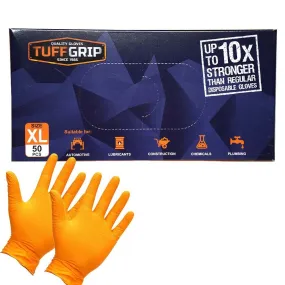 50 TUFFGRIP TG140 ORANGE NITRILE DISPOSABLE GLOVES RAISED DIAMOND GRIP