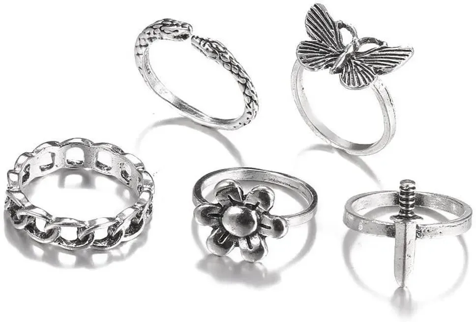 6Pcs Vintage Gothic Butterfly Finger Rings