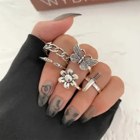 6Pcs Vintage Gothic Butterfly Finger Rings