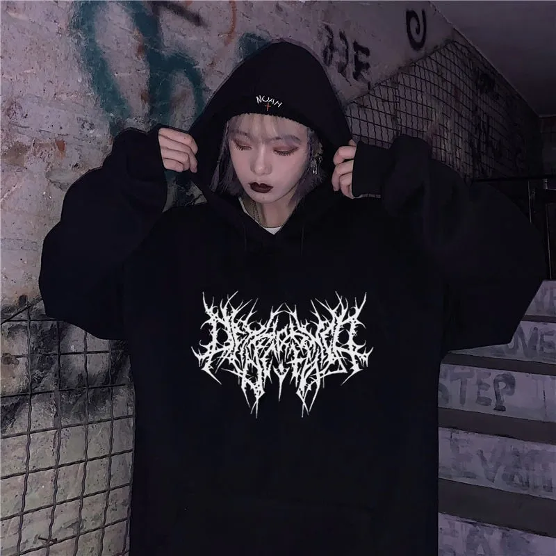 Advbridge Gothic Oversized Hoodie Long Sleeve Harajuku Sweater Men and Women Aesthetic Hip Hop Retro Friends Winter Men&#39;s Sweater