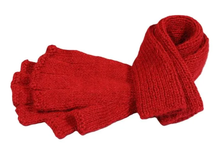 Alpaca long fingerless gloves - red