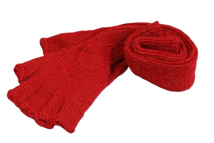 Alpaca long fingerless gloves - red