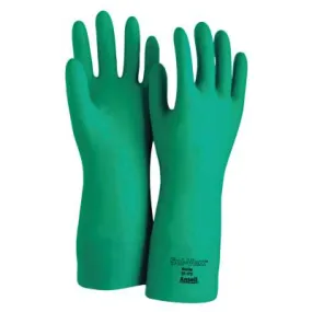 Ansell AlphaTec® Solvex® Nitrile Gloves, Gauntlet Cuff, Cotton Flock Lined, Size 9, Green, 15 mil, 37-175-9