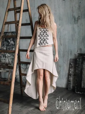 Asymmetric Raw Cotton Skirt with Navajo Pattern Stitches / Atua Tino / Off White