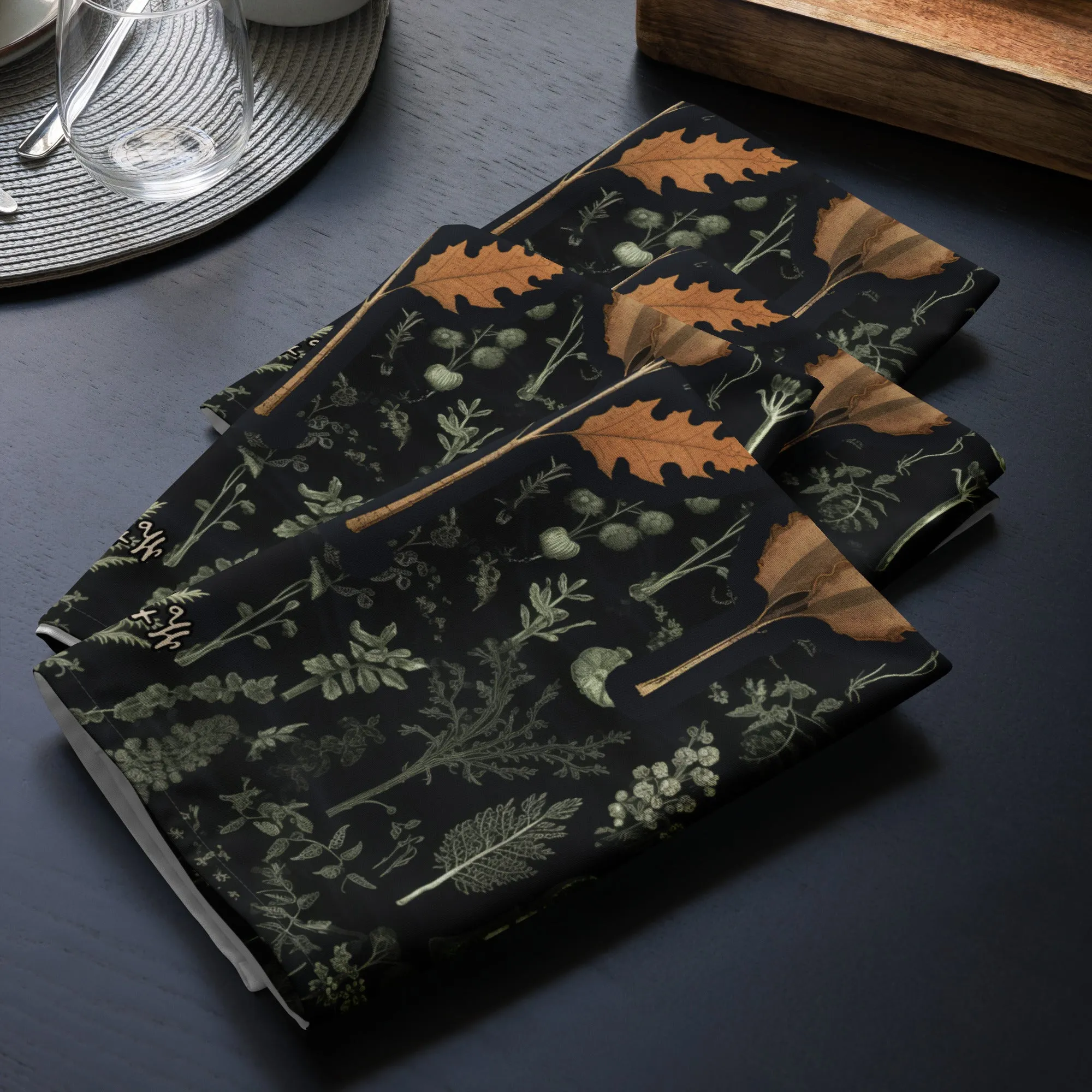 Autumn Memoir Cloth Napkins Set of 4 - Botanical Dark Academia Pagan Witch Gothic Kitchen Home Decor Table Setup Christmas Goth Gifts