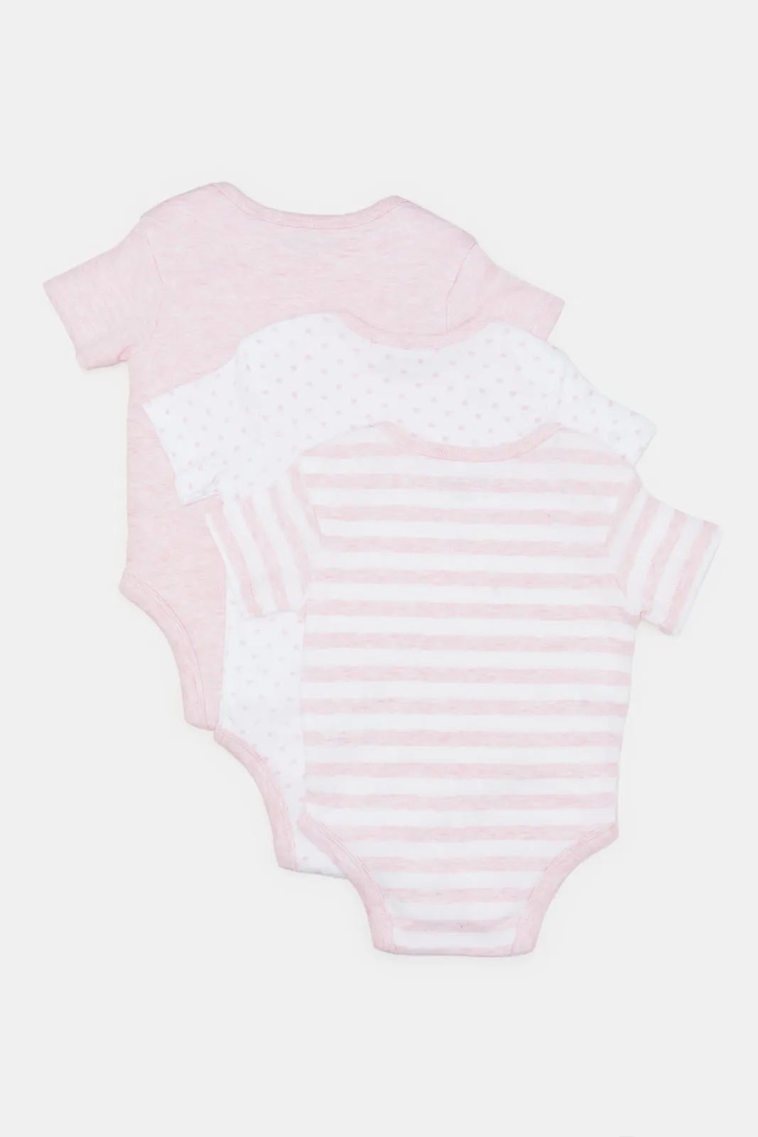 Babies White And Pink Printed Bodysuit Set (Pack Of 3)