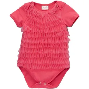 Baby Girls Hot Pink Chiffon Ruffles Short Sleeve Bodysuit 9-24M