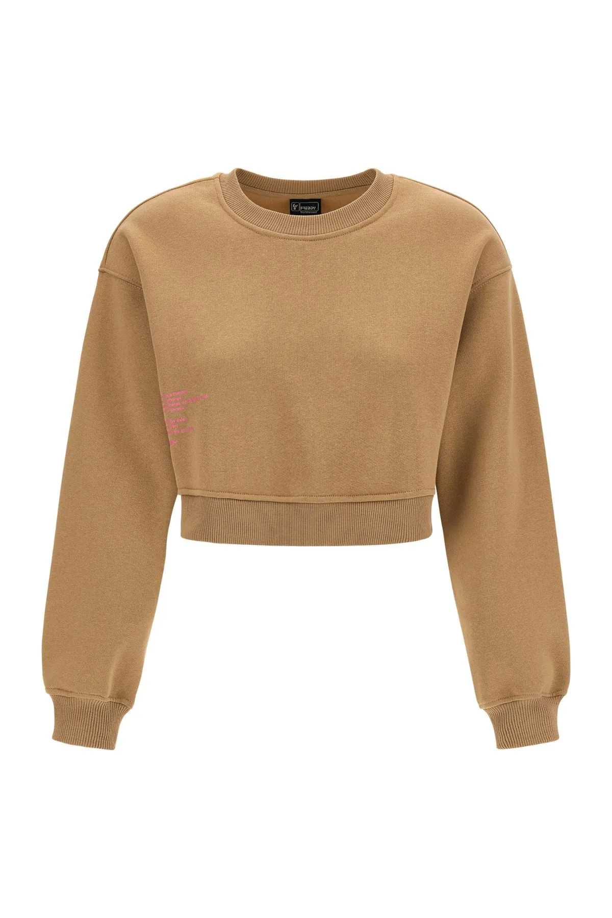 Beige Cropped Crew Neck Sweatshirt – Brushed Fleece