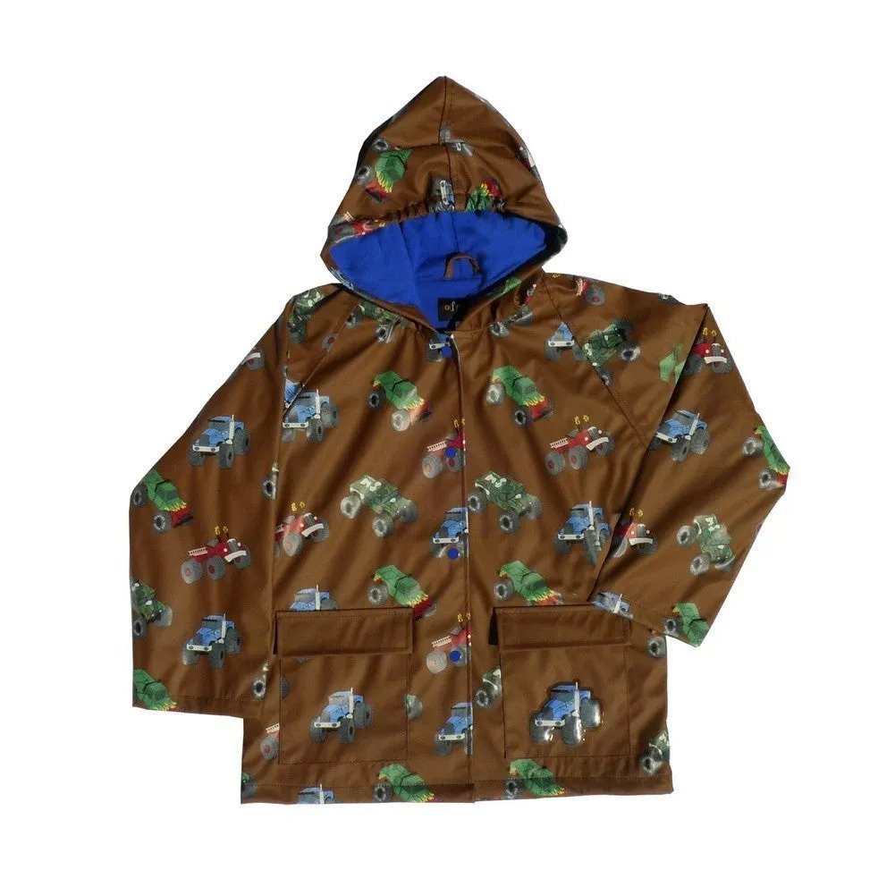 Big Boys Brown Monster Truck Rain Coat 8-10