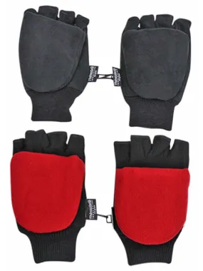 Black & Red 2-Pack Men's Convertible Fingerless Gloves With Mitten Cover