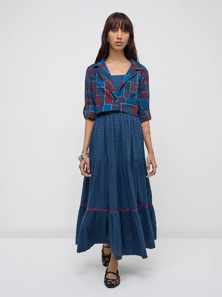 Bombay Paisley Indigo Cotton Tiered Dress with Jacket