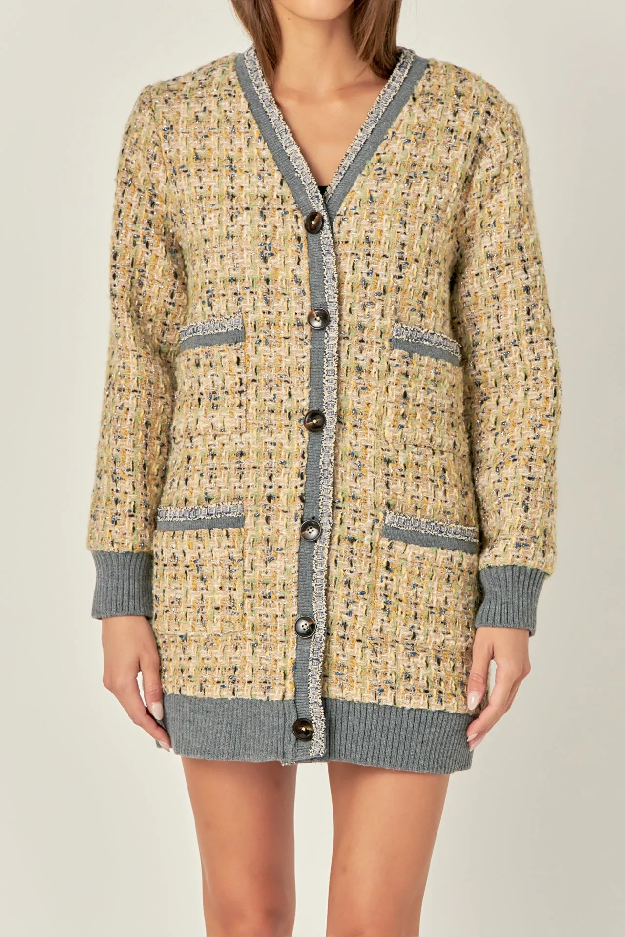 Boucle Coat With Trim