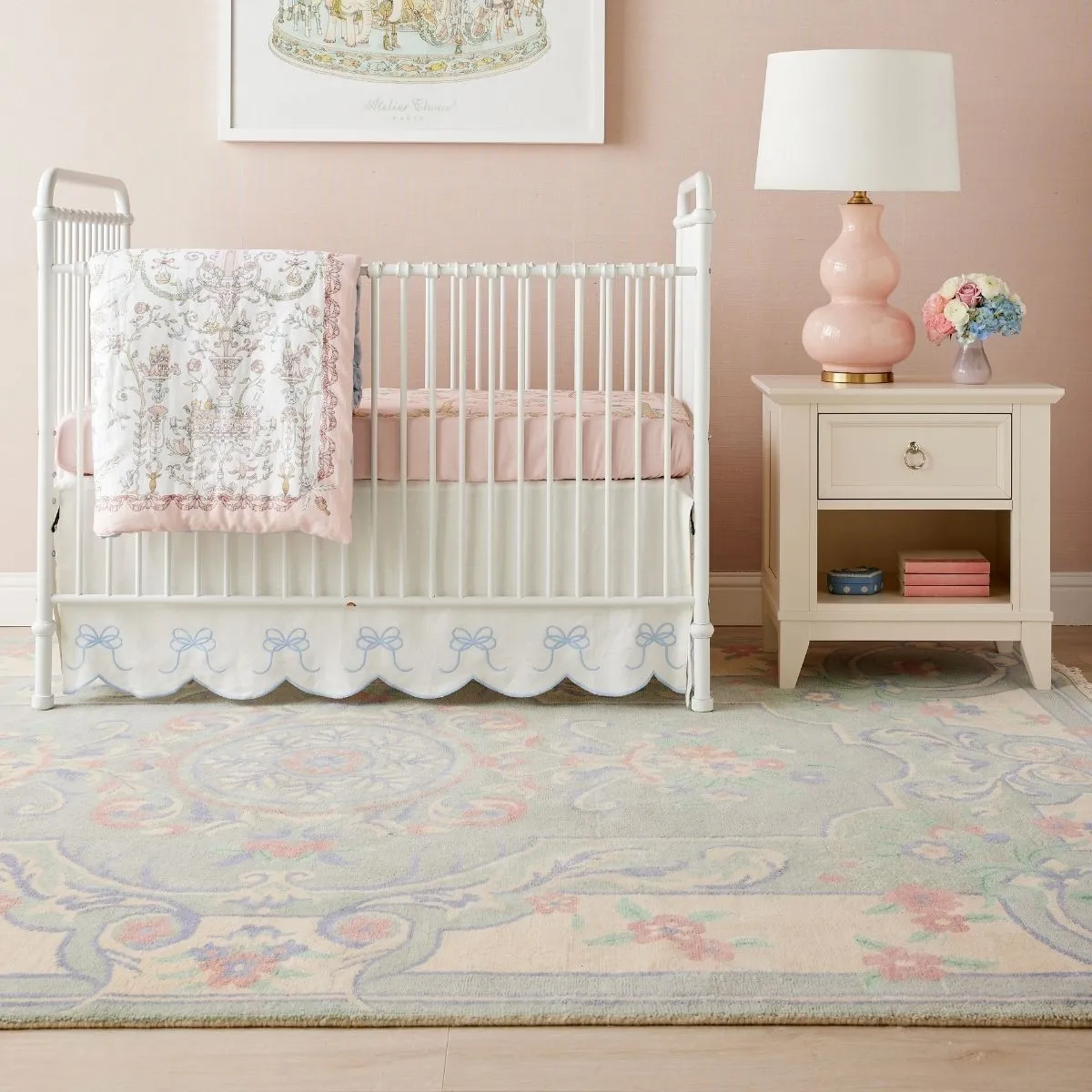 Bow Scalloped Crib Skirt in French Blue