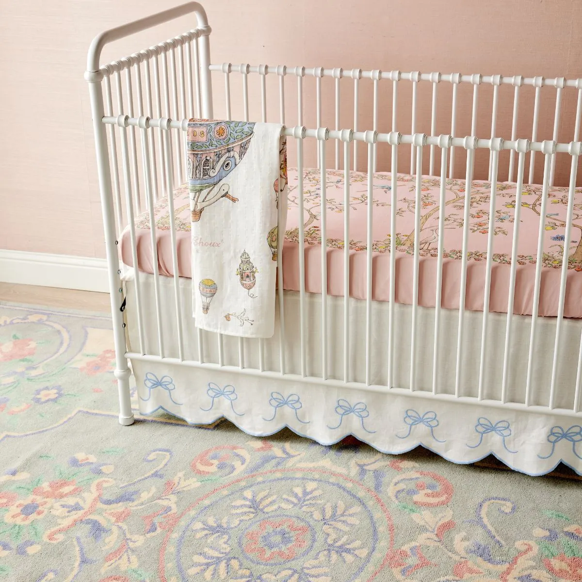 Bow Scalloped Crib Skirt in French Blue