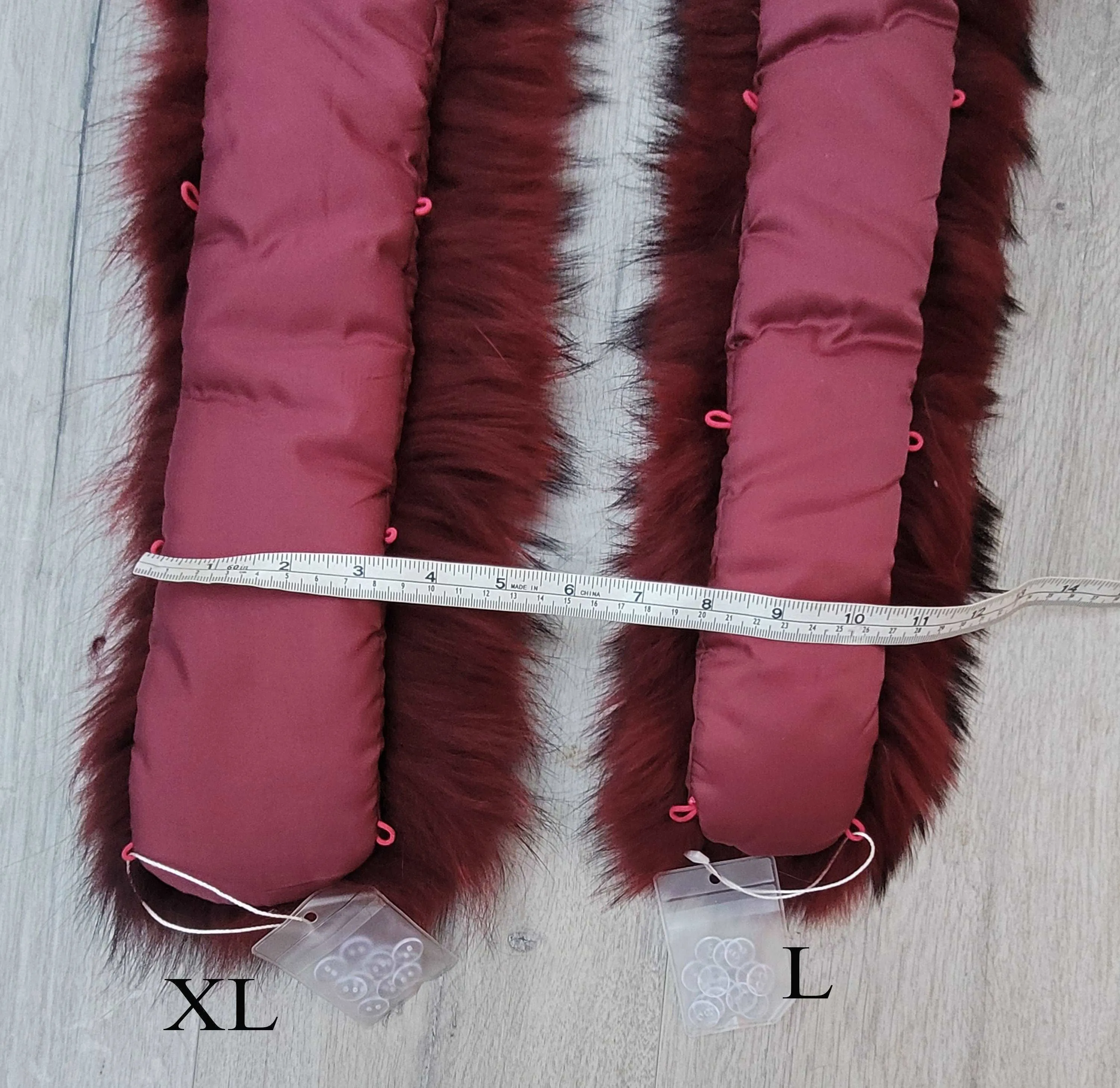 BY ORDER XL Large Red Real Raccoon Fur Collar, Fur Trim for Hoodie, Raccoon Fur Collar, Fur Scarf, Fur Ruff, Hood , Buttons included