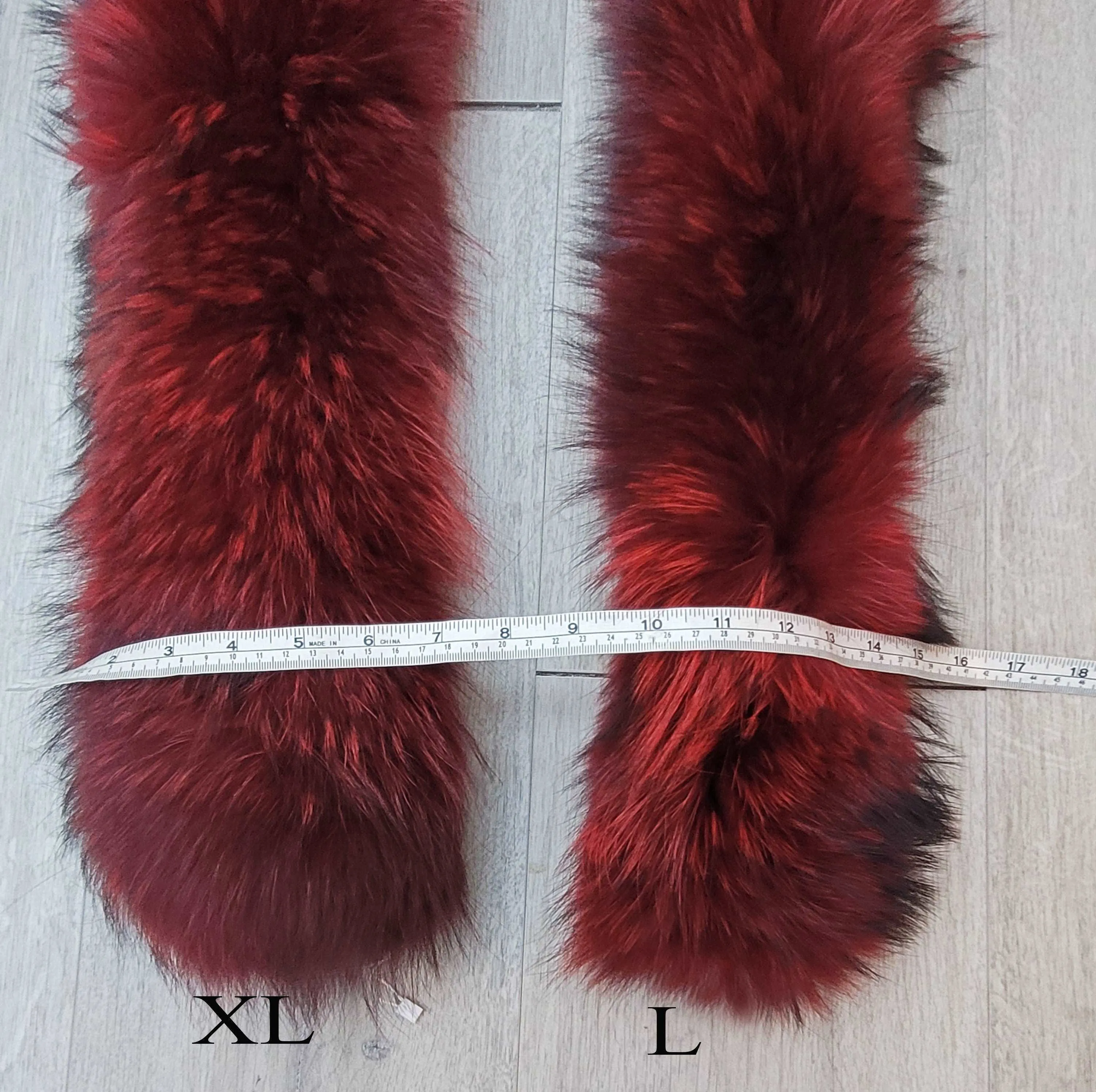 BY ORDER XL Large Red Real Raccoon Fur Collar, Fur Trim for Hoodie, Raccoon Fur Collar, Fur Scarf, Fur Ruff, Hood , Buttons included