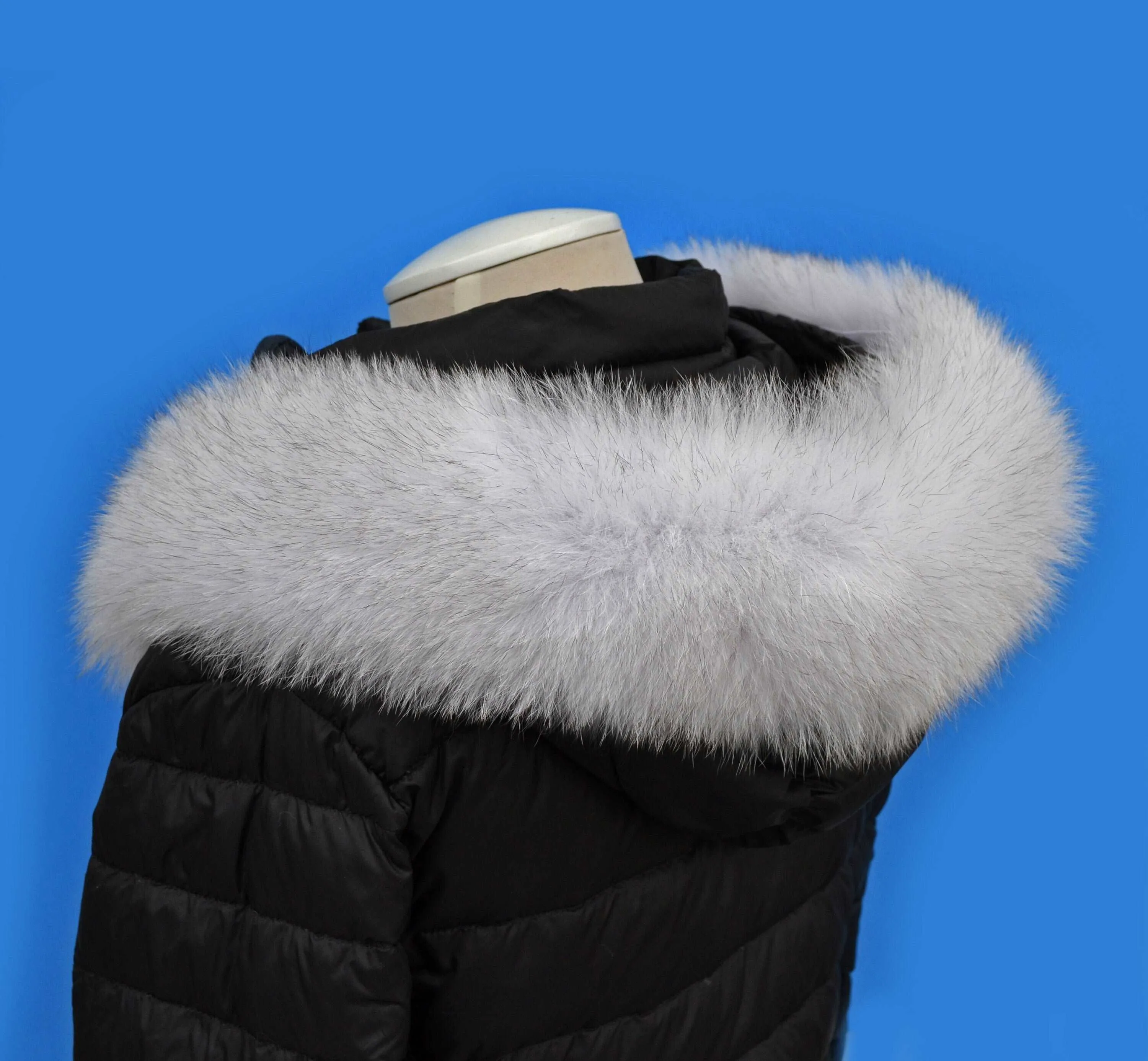 BY ORDER XL White with Black tips Large Real Fox Fur (not Tail) Trim Hood, Fox Fur Collar, Fur Scarf, Fur Ruff, Fur Hood, Fur Collar