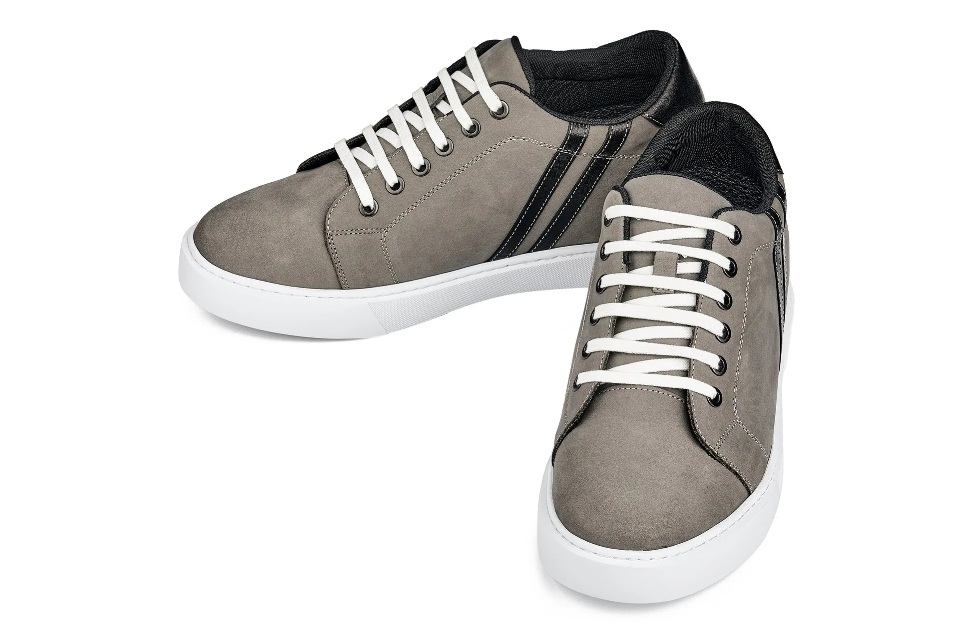 CALTO - K1550 - 2.8 Inches Taller (Nubuck Grey) - Lace Up Casual Sneakers