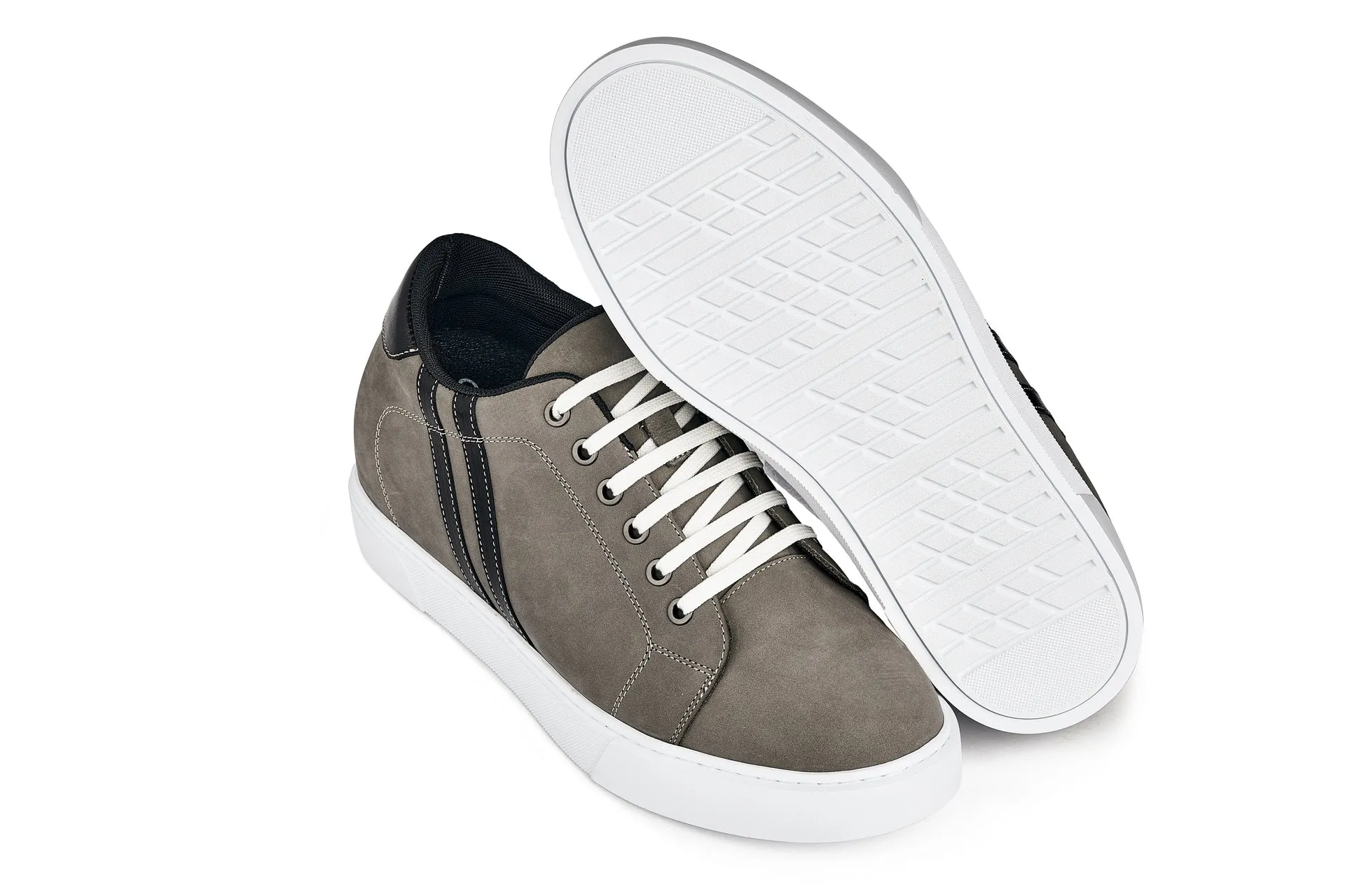 CALTO - K1550 - 2.8 Inches Taller (Nubuck Grey) - Lace Up Casual Sneakers