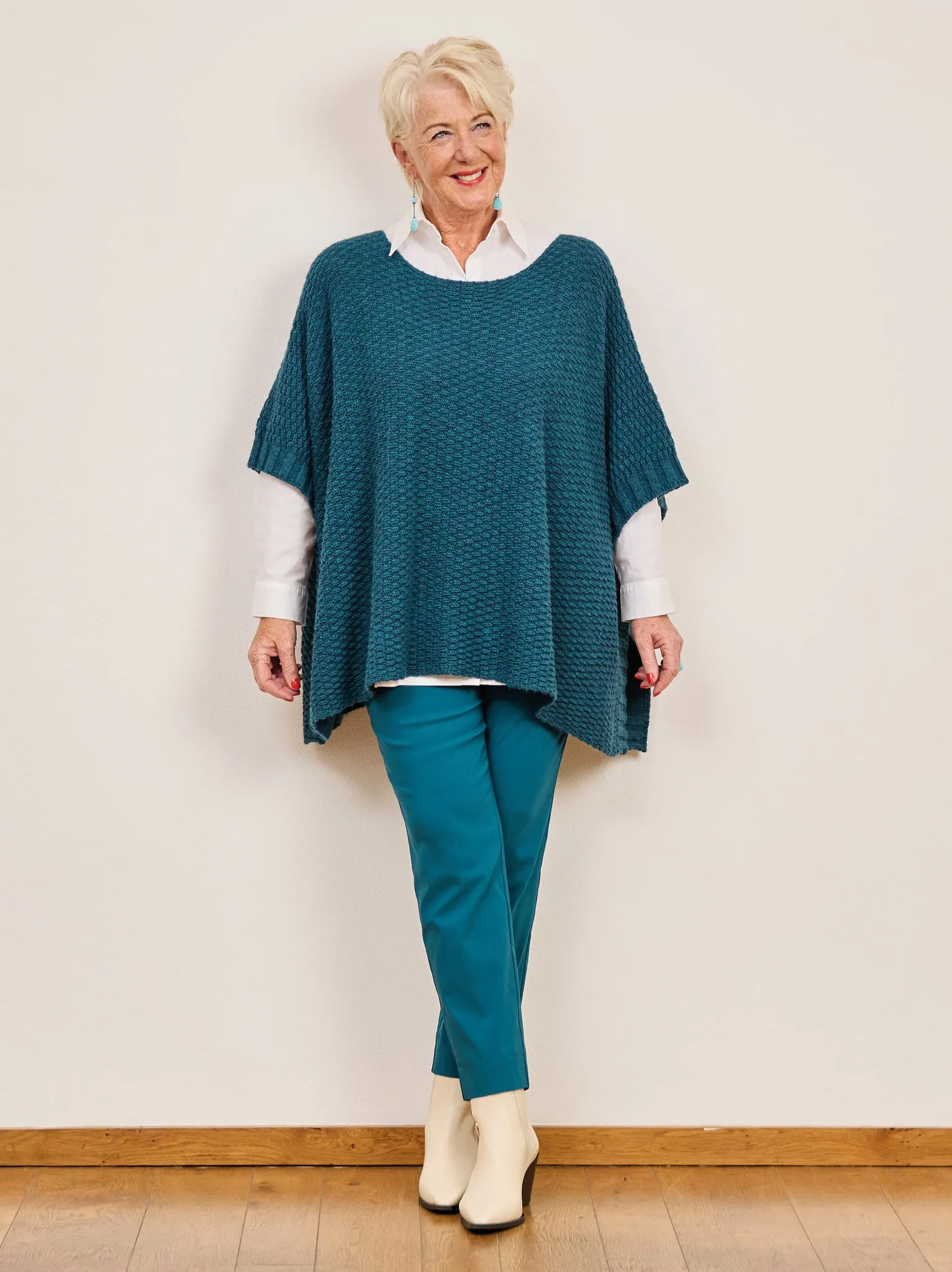 Camilla Moss Stitch Poncho - Petrol