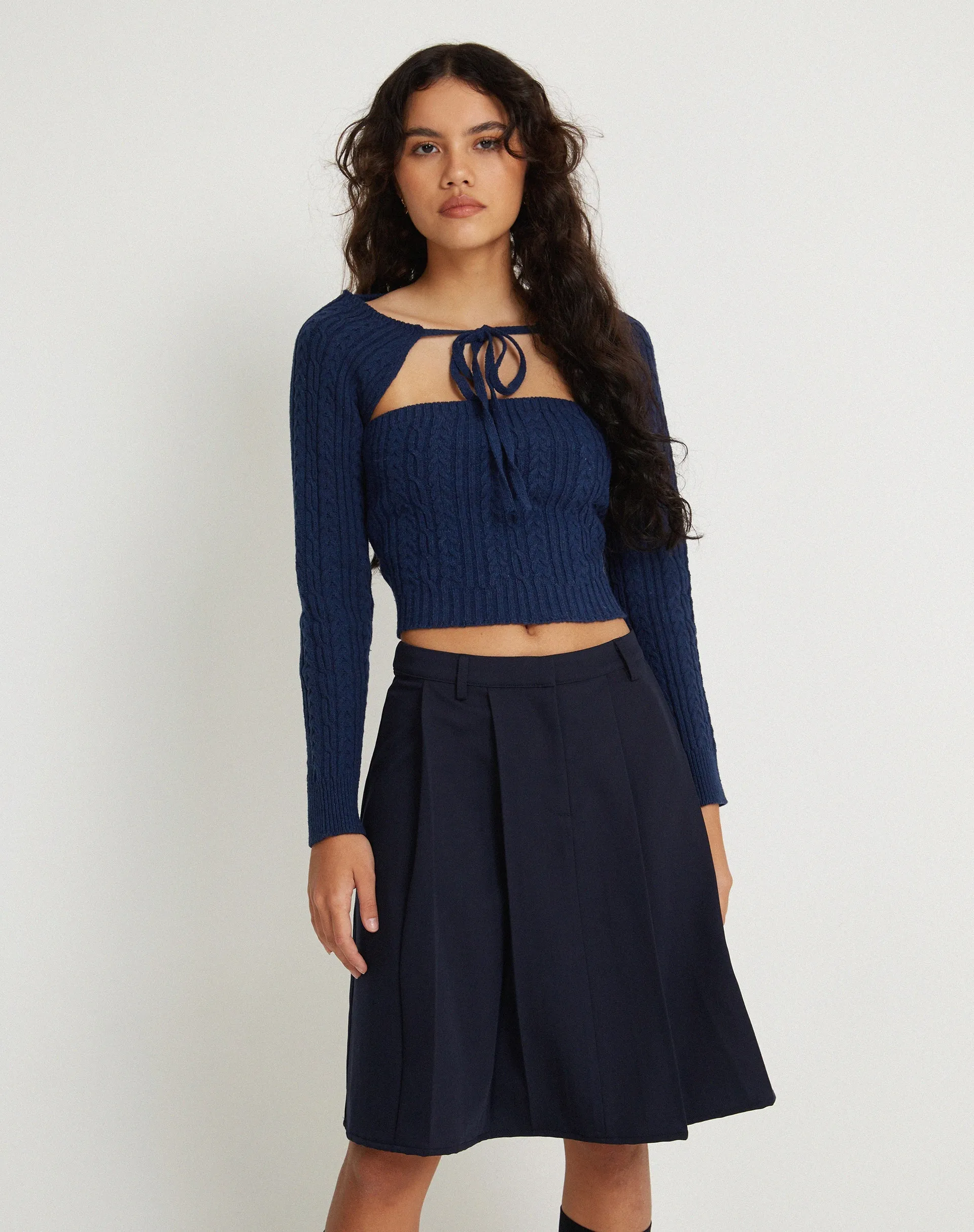 Canita Arinah Long Sleeve Co-Ord Top in Navy Blue