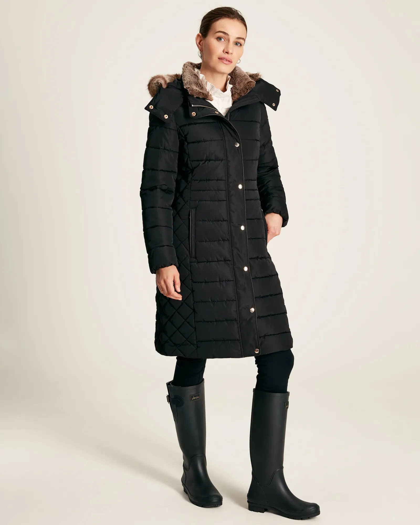 Charlington Black Showerproof Longline Padded Coat