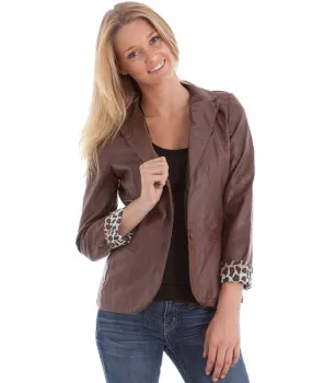 Chocolate Faux Leather Leopard Print Lining Blazer