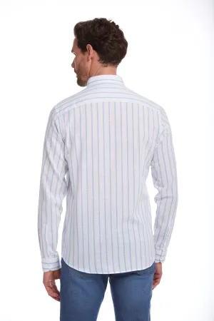 Comfort Fit Pinstripe Cotton Light Blue Casual Shirt