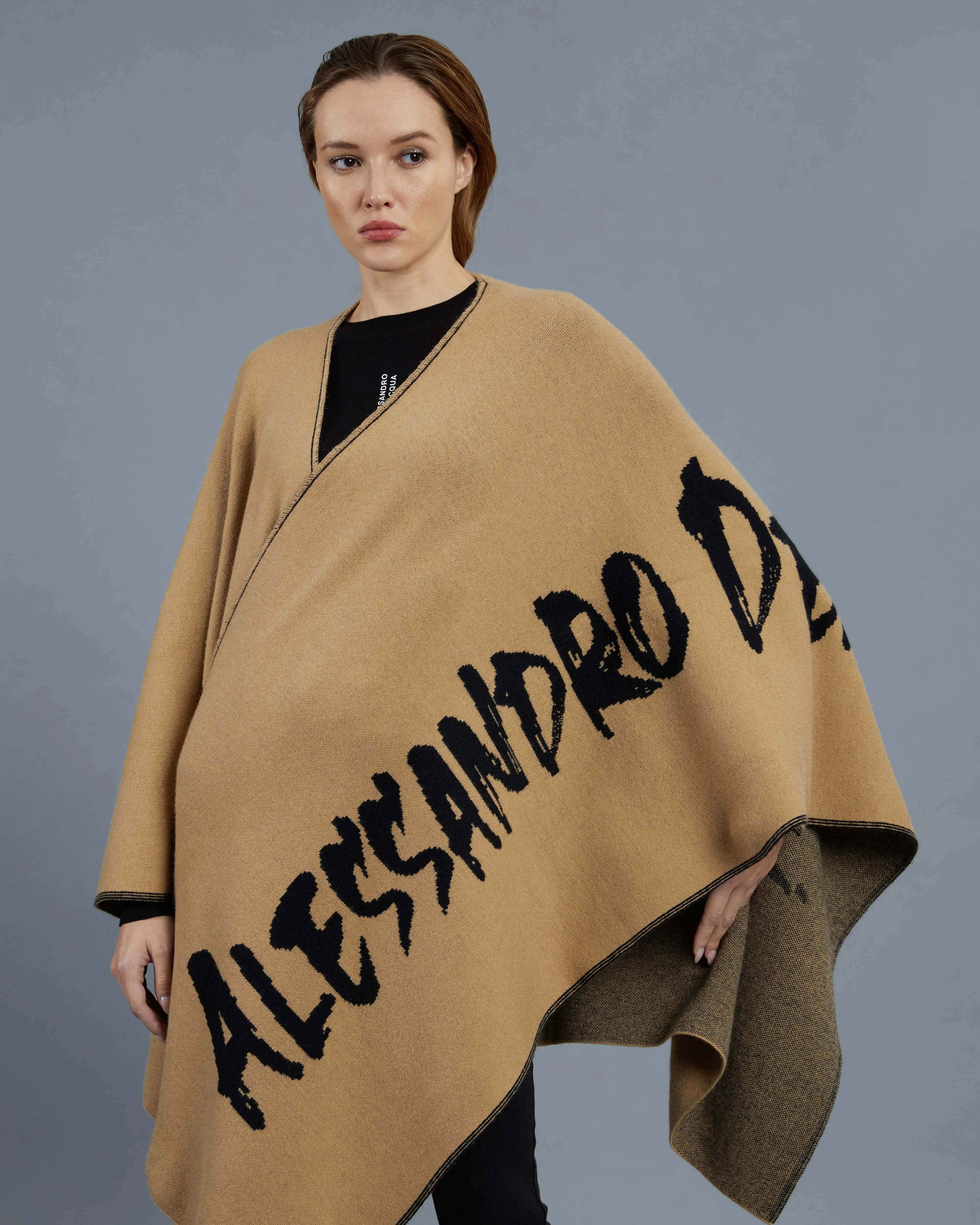 Contrasting Brand Print Poncho