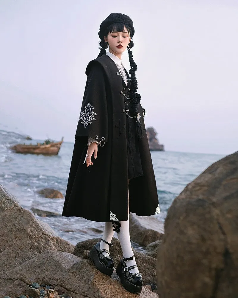 Cool Black Wool Poncho Coat Long Lolita Coat for Women by YLF