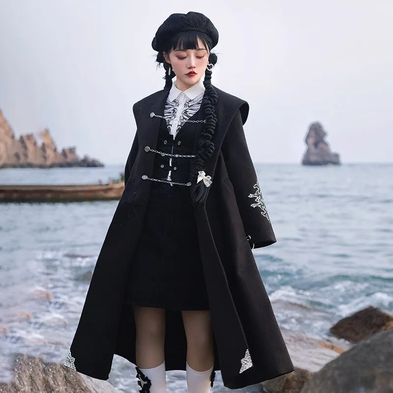 Cool Black Wool Poncho Coat Long Lolita Coat for Women by YLF