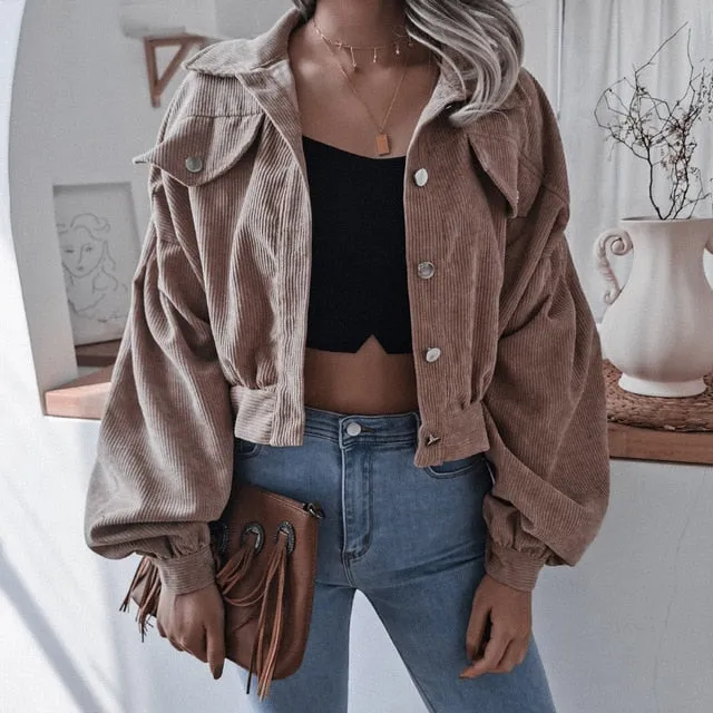 Corduroy Button Up Cropped Short Jacket