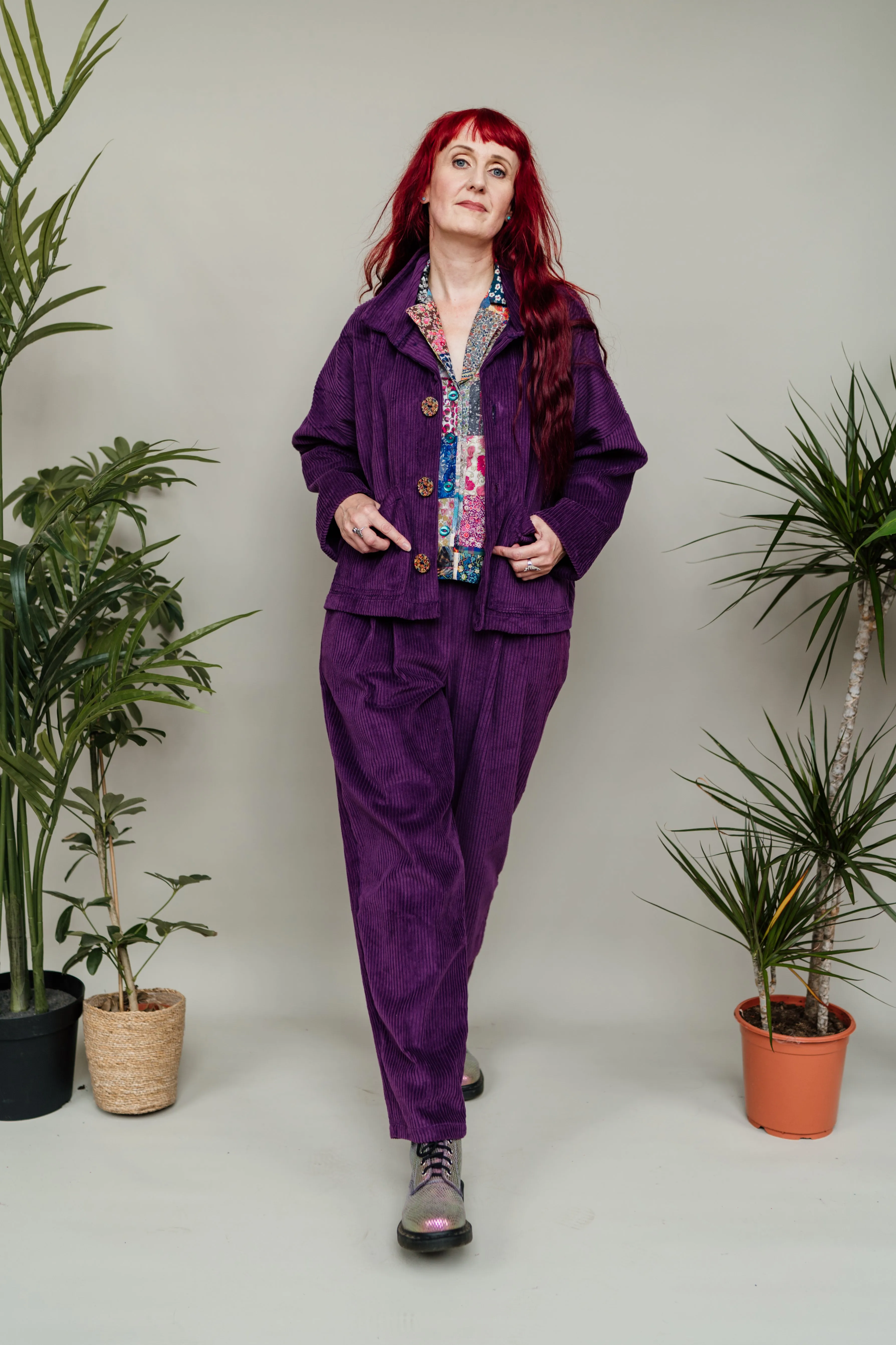 Corduroy Cropped Chore Jacket in Purple