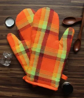 Cotton Iran Check Orange Oven Gloves Pack Of 2