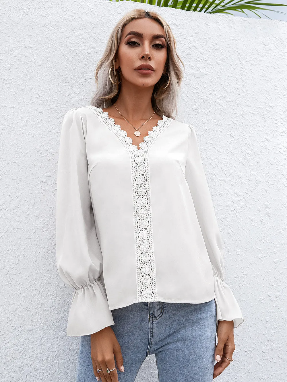 Crochet Trim Ruffle Poet Long Sleeve