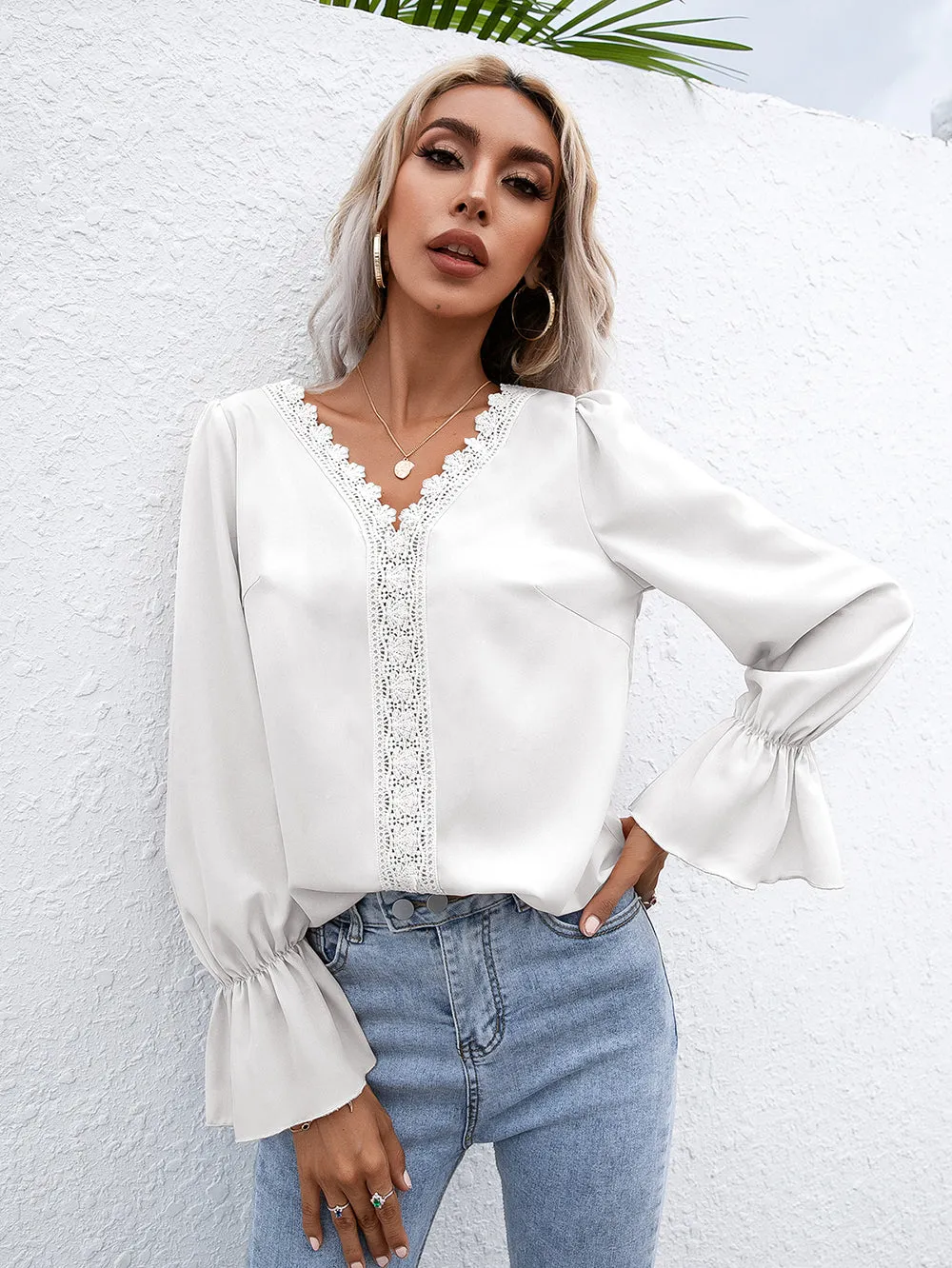 Crochet Trim Ruffle Poet Long Sleeve