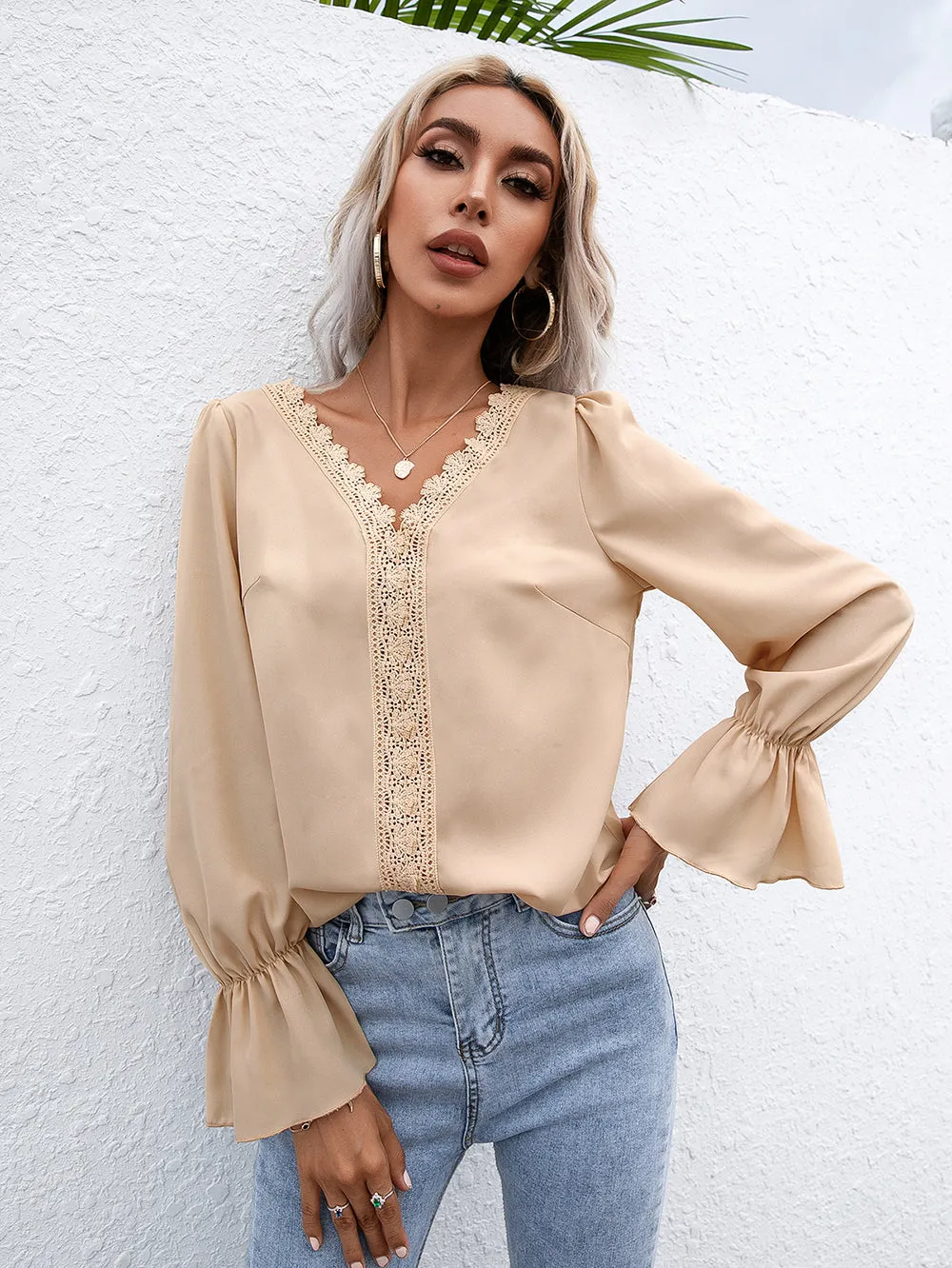 Crochet Trim Ruffle Poet Long Sleeve