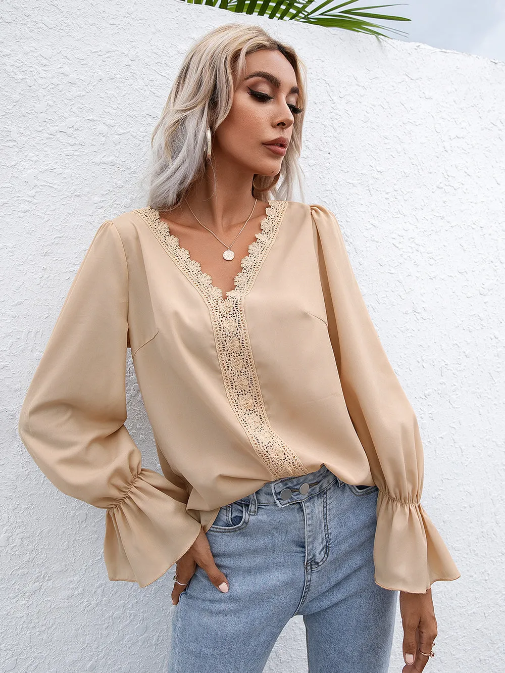 Crochet Trim Ruffle Poet Long Sleeve