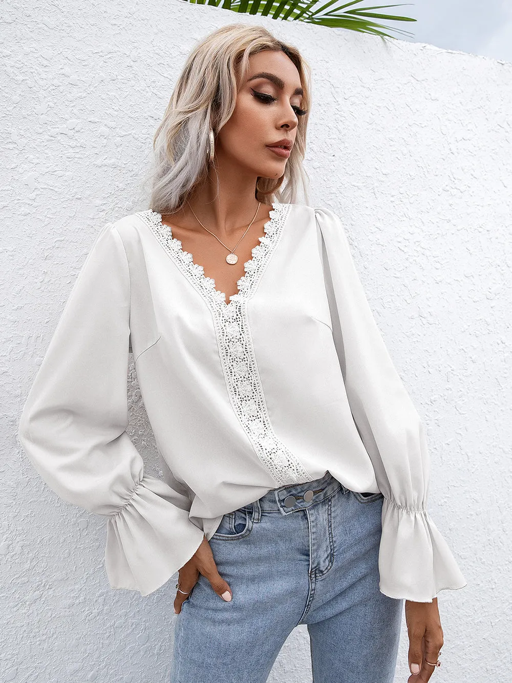 Crochet Trim Ruffle Poet Long Sleeve