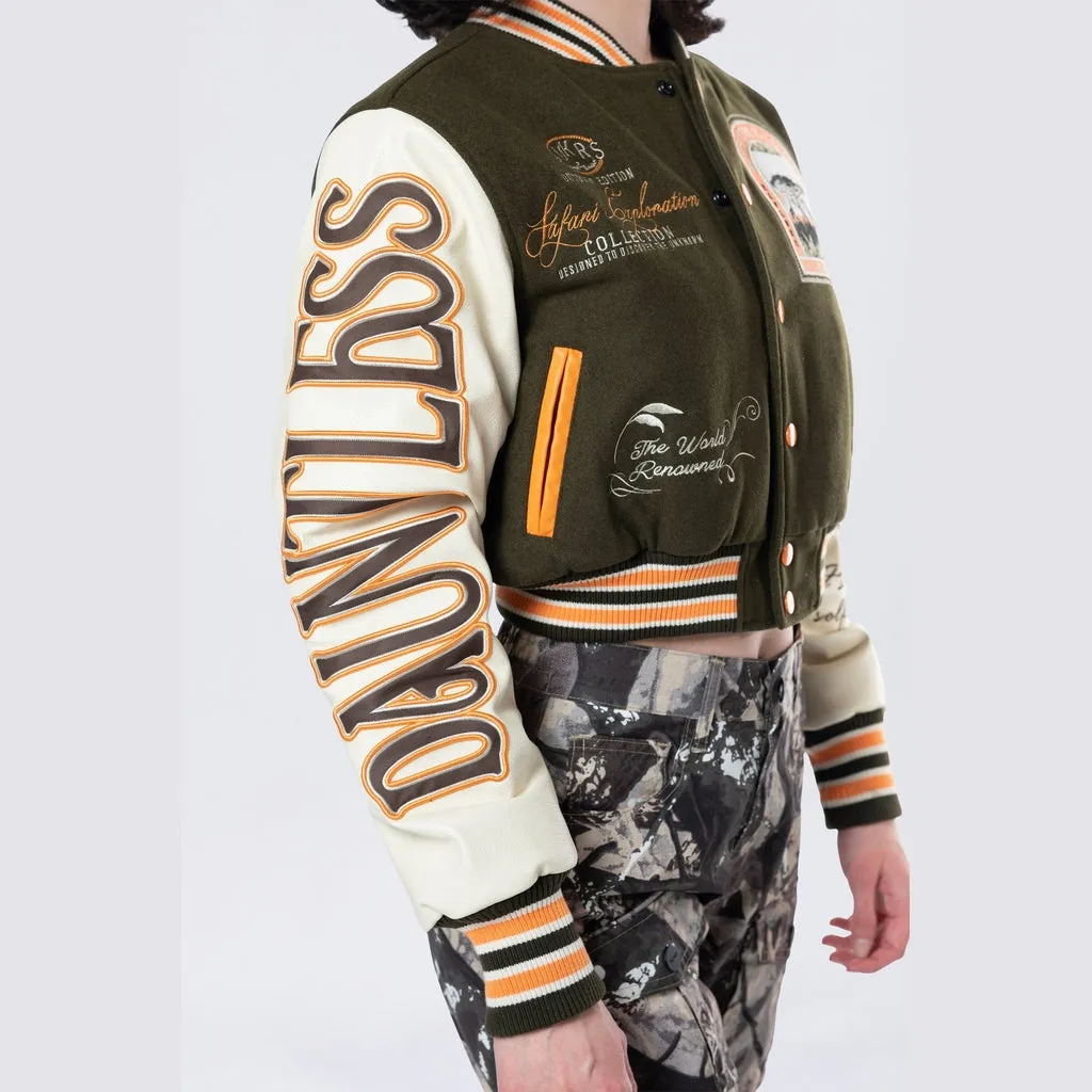 Cropped Safari Varsity Jacket - Forest Green