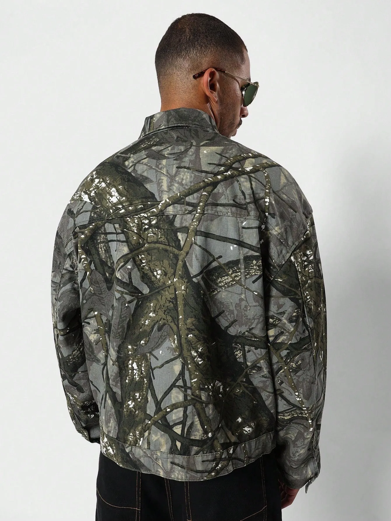 Cropped Twill Forest Graphic Print Jacket