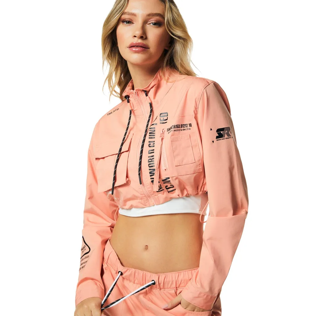 Cropped Utility Full Zip Jacket - Sand Coral