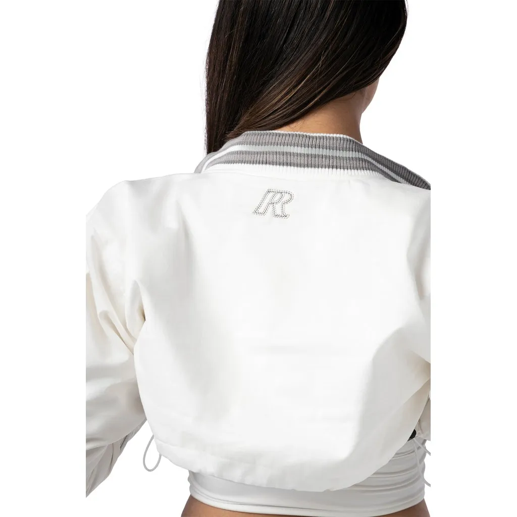 Cropped Varsity Embroidered Jacket - Snow White