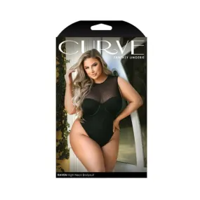 Curve Raven High-neck Bodysuit With Back Cutout And Snap Closure Black 1x/2x