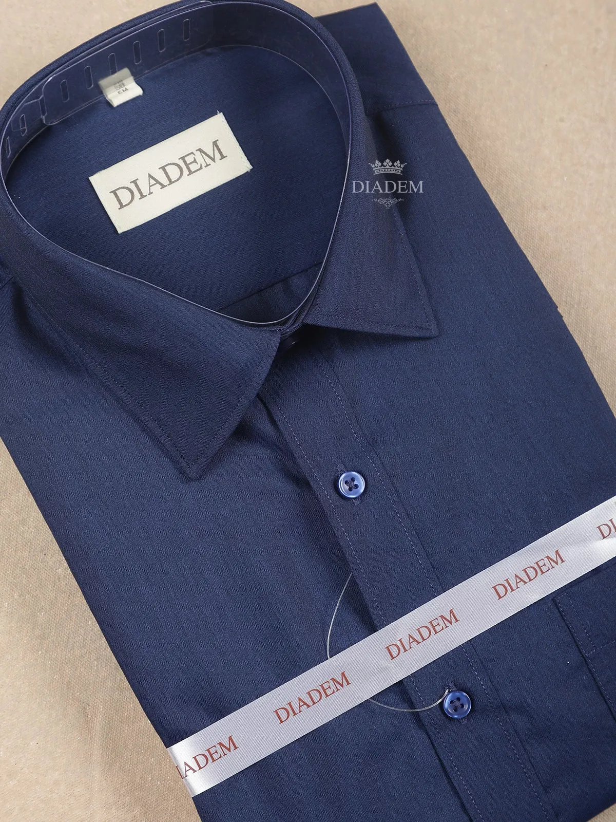 Dark Blue Cotton Plain Formal Shirt, Full Sleeve