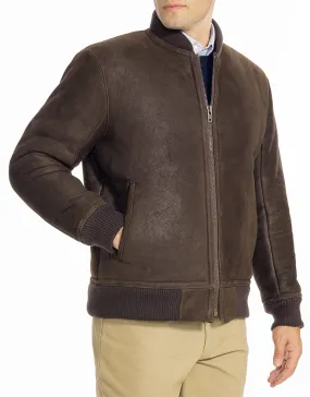 DARK BROWN SHEARLING BOMBER JACKET