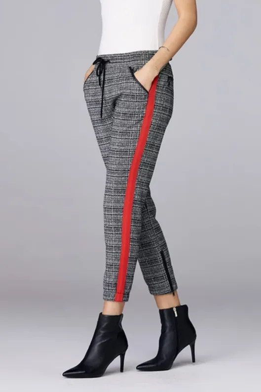 David Lerner - Slim Track Jogger with Vegan Details Plaid in Black/White Plaid