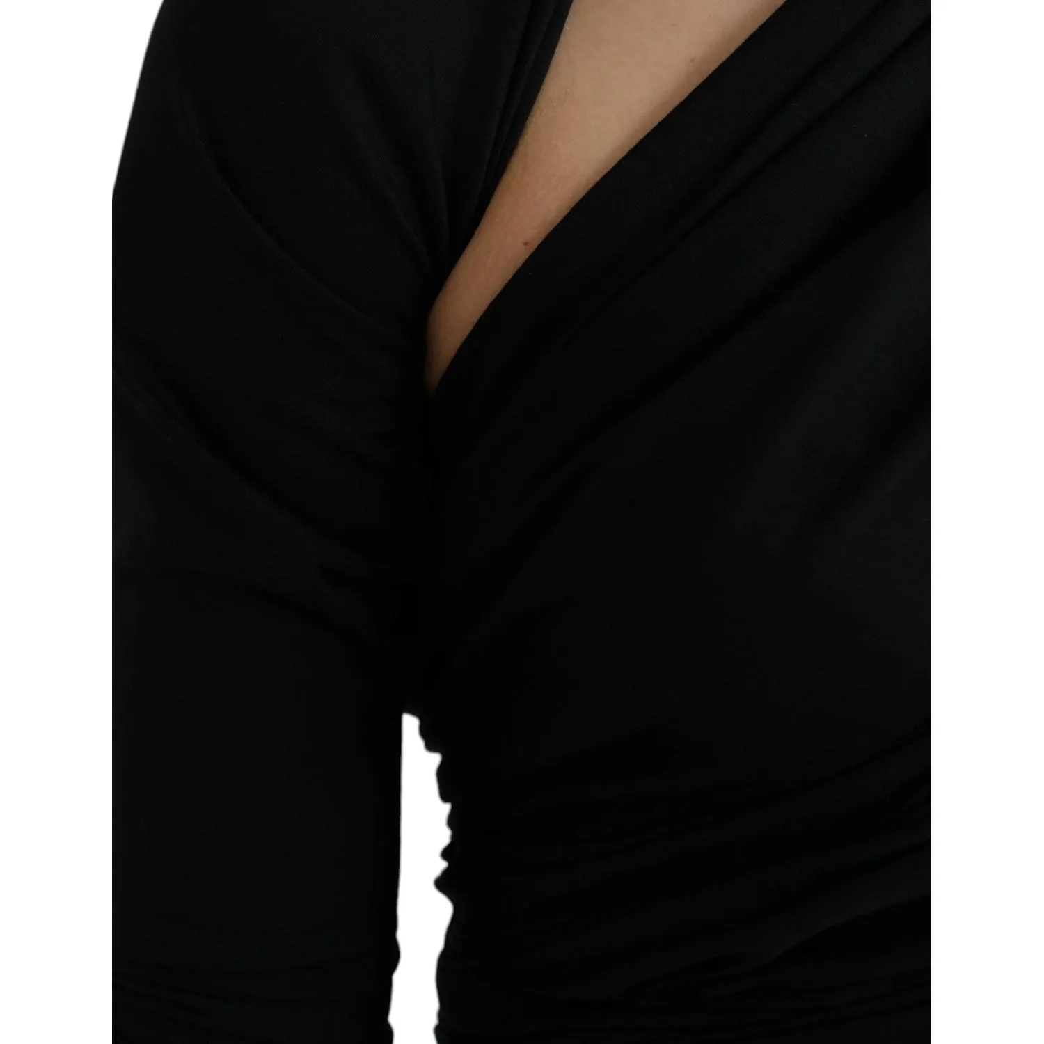 Dolce & Gabbana Black Wool Cutout Asymmetric Long Sleeve Top