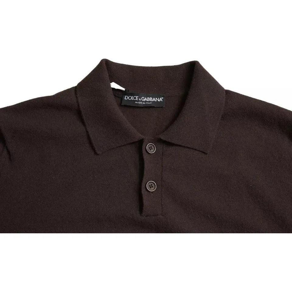 Dolce & Gabbana Brown Logo Collared Short Sleeve Men T-shirt